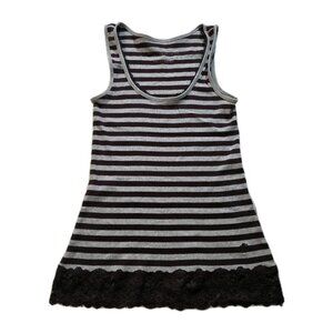 EDC by Esprit Top Women XL Gray Brown Sleeveless Lace Trim Stripe V Neck Y2K VTG